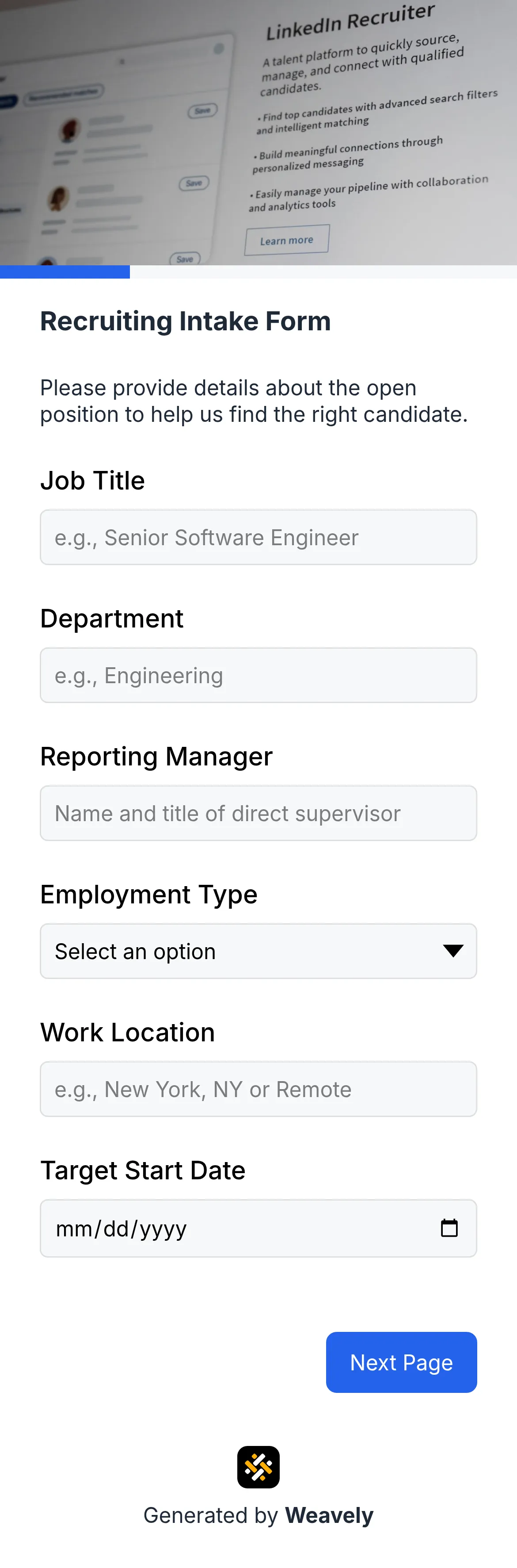 Recruiting intake form template