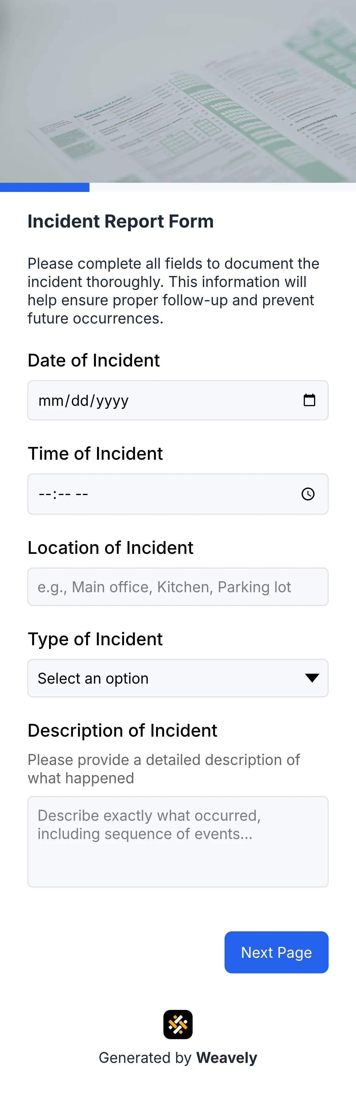 Incident report form template