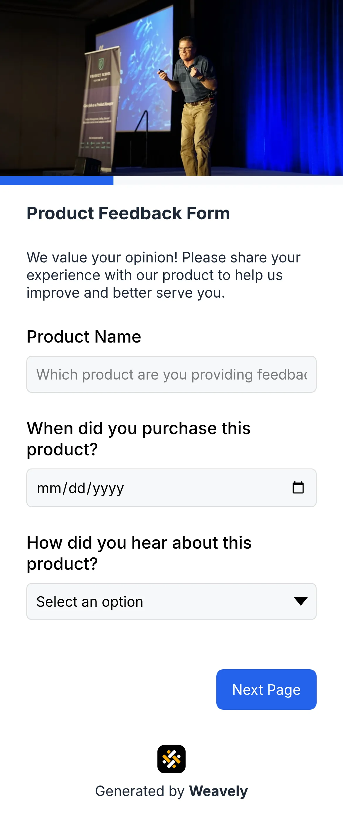 Product feedback form template