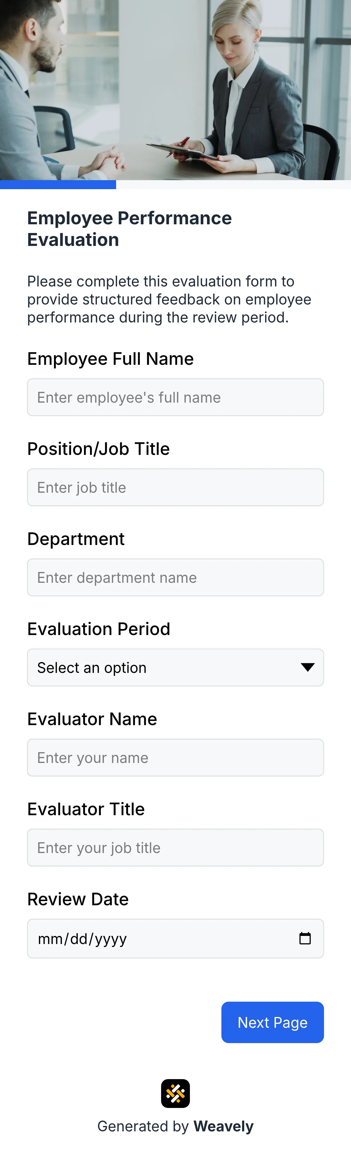Employee evaluation form template