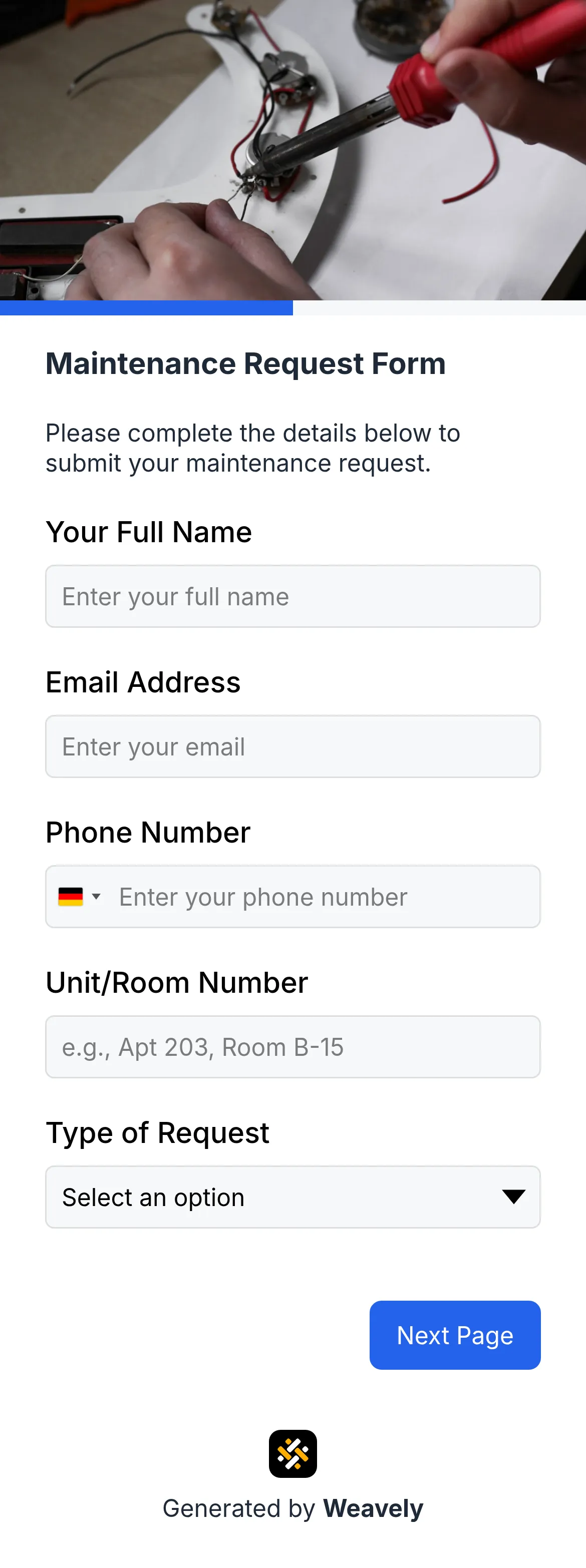 Maintenance request form template