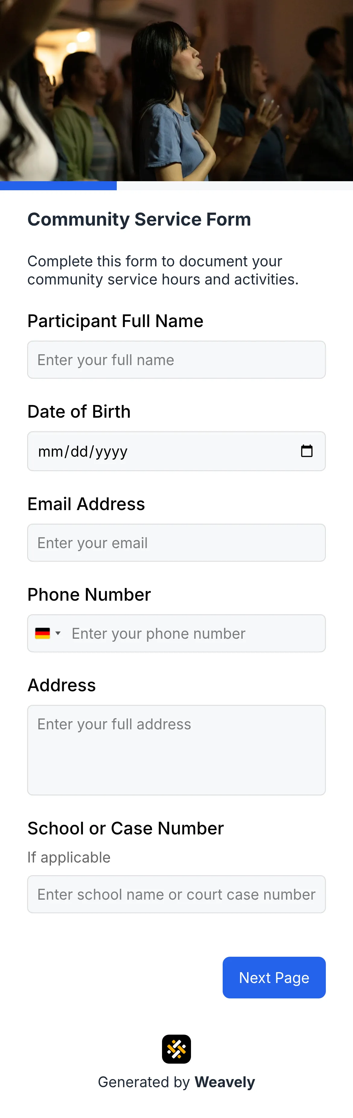 Community service form template