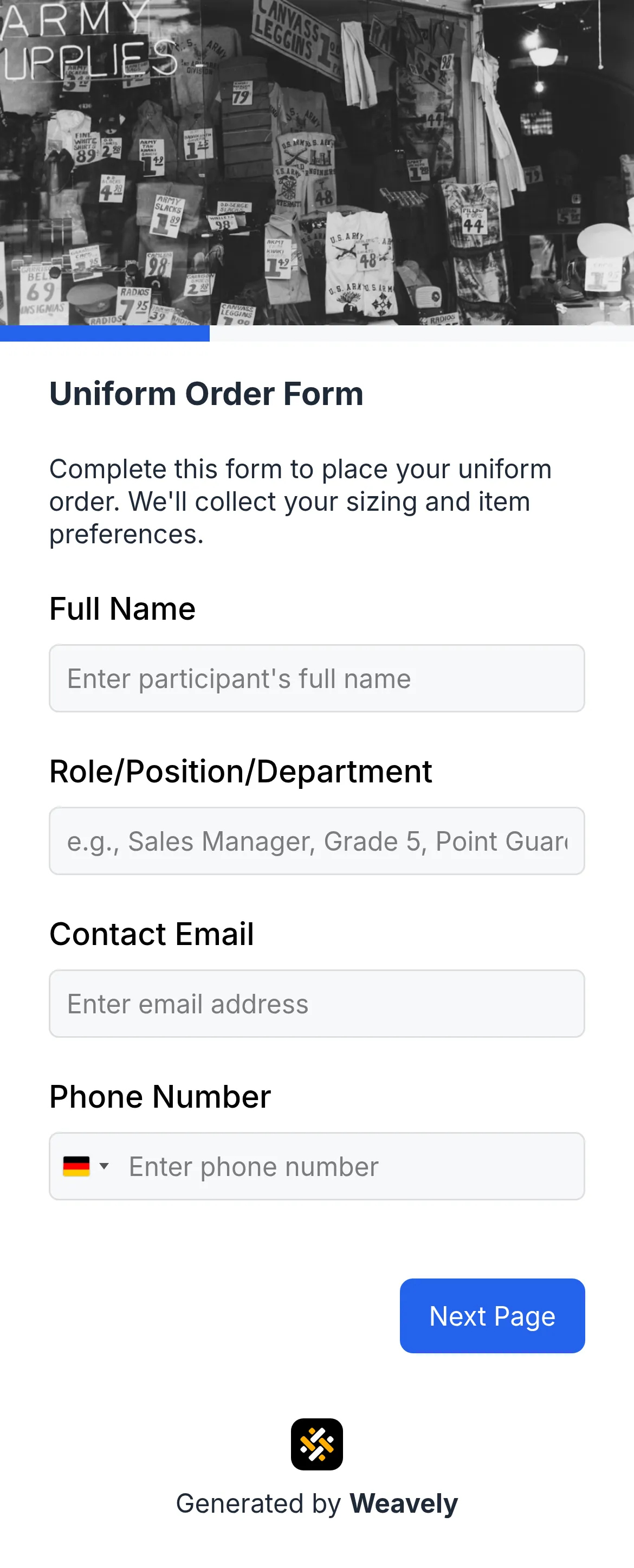 Uniform order form template