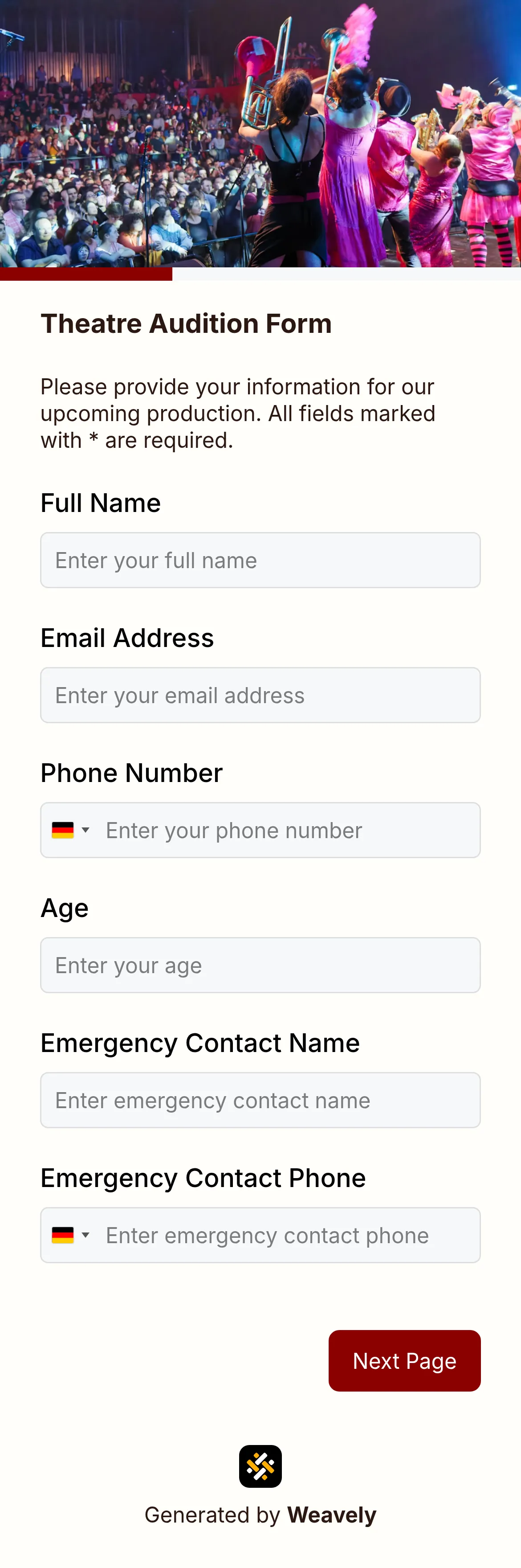 Audition form template
