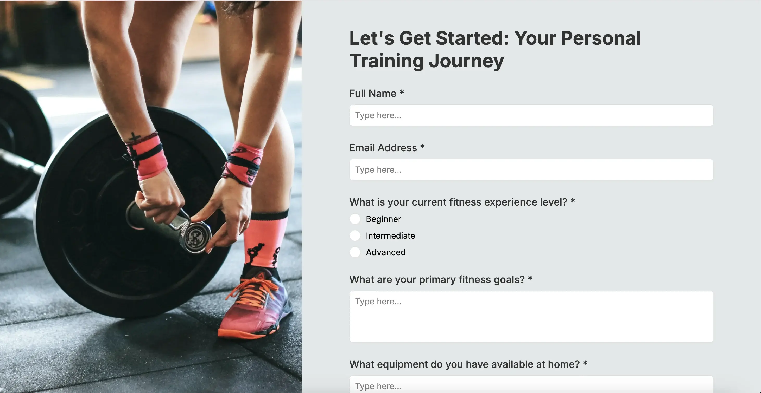 Personal training intake form created with Weavely for free