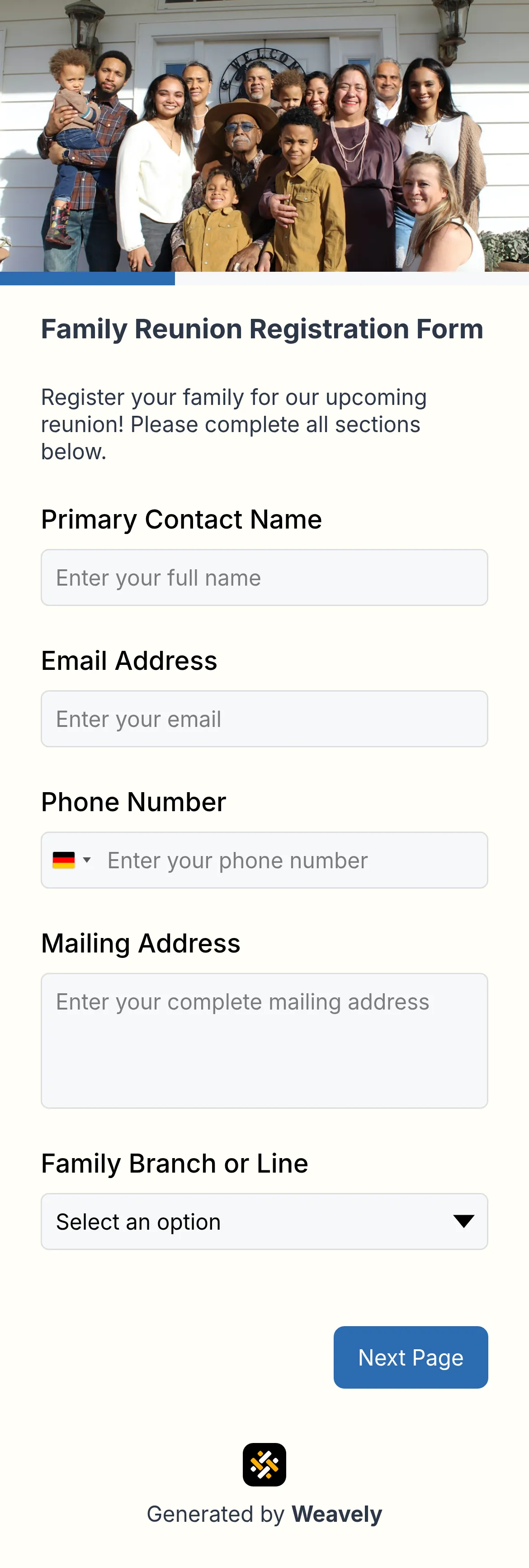 Family reunion registration form template
