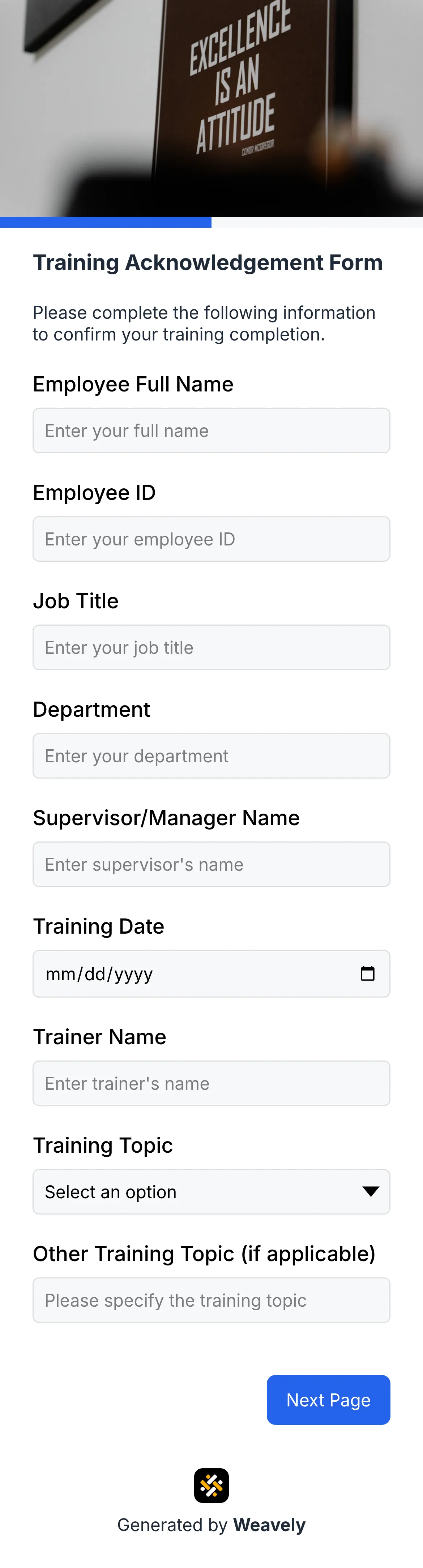 Training acknowledgement form template