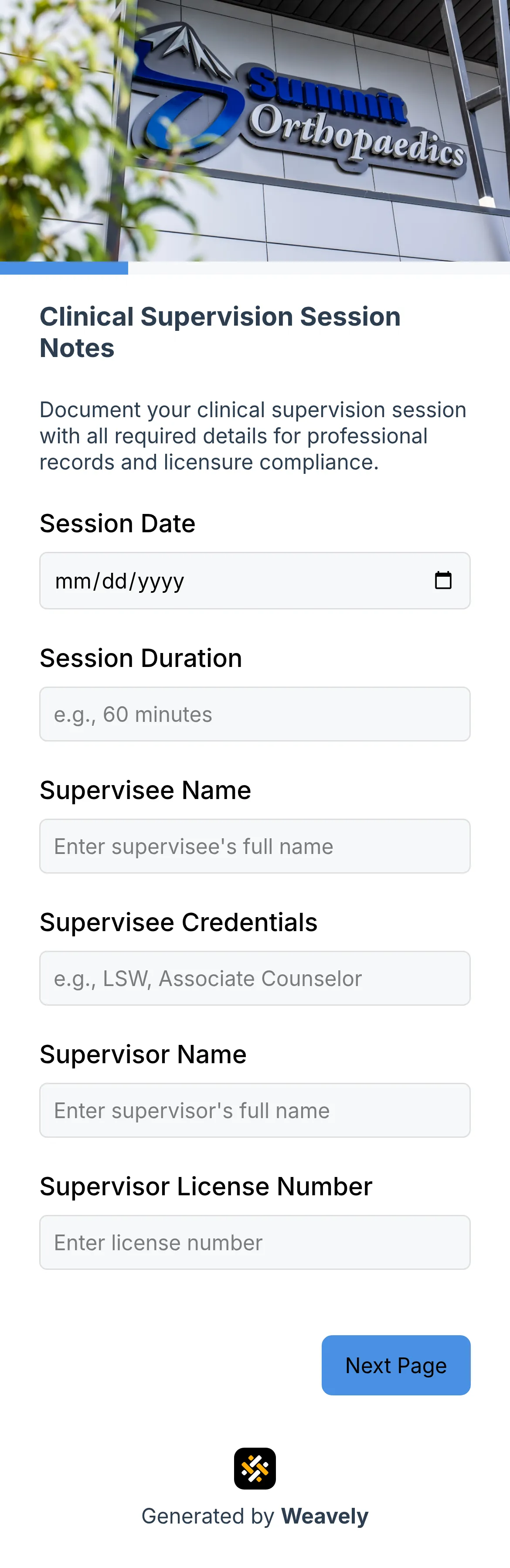 Clinical supervision form template