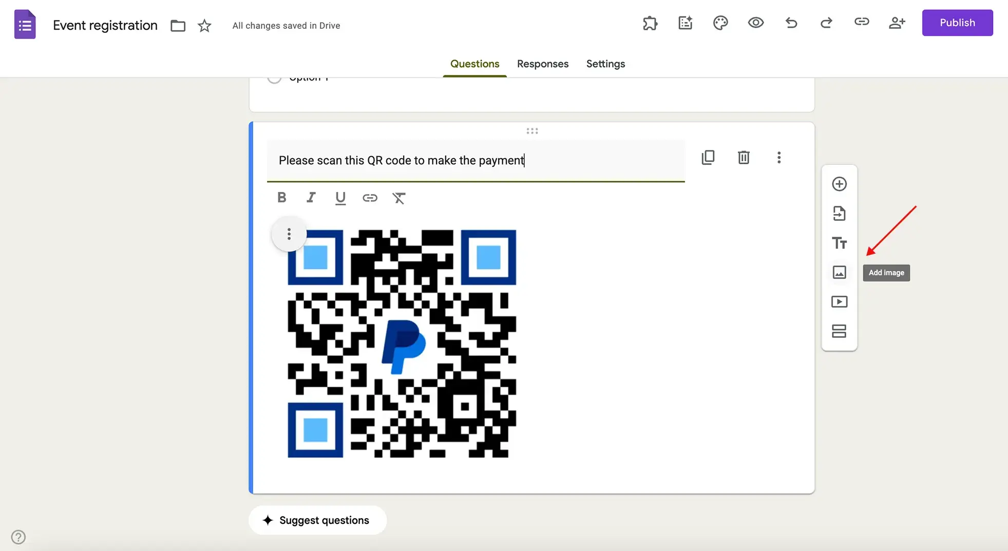 Adding a QR code with a link to Paypal as a payment solution for Google Forms