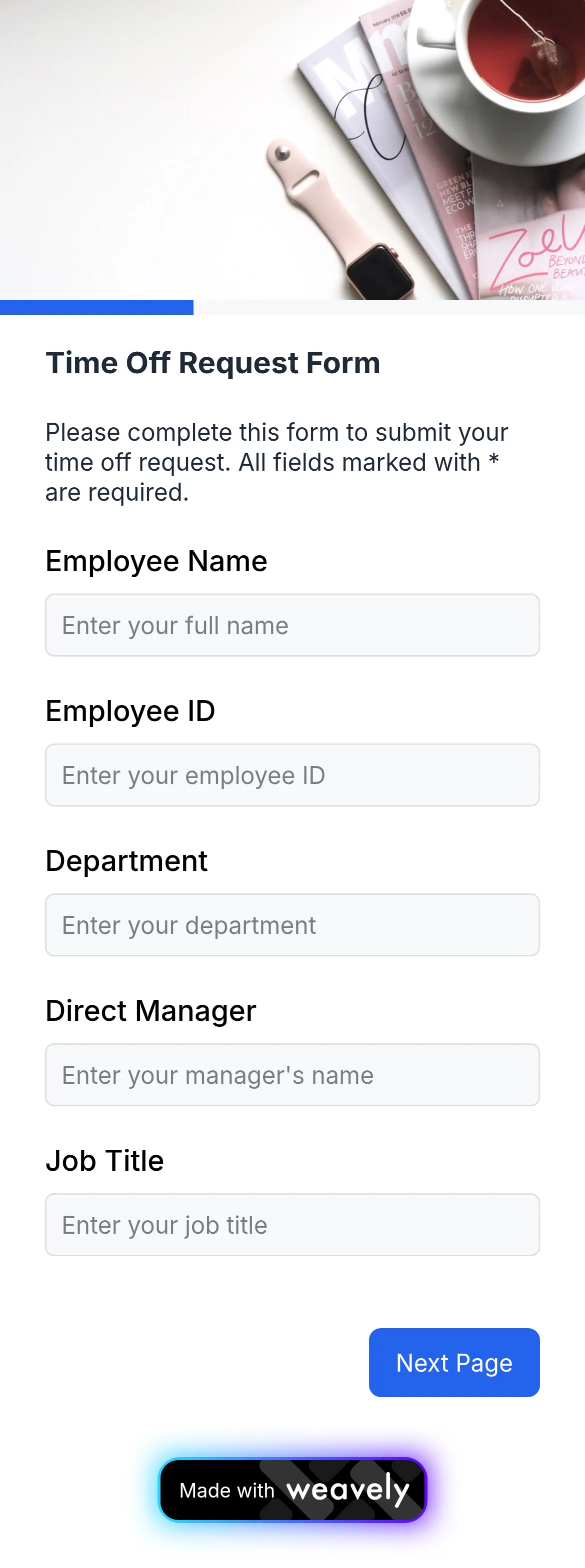 Time-off request form template