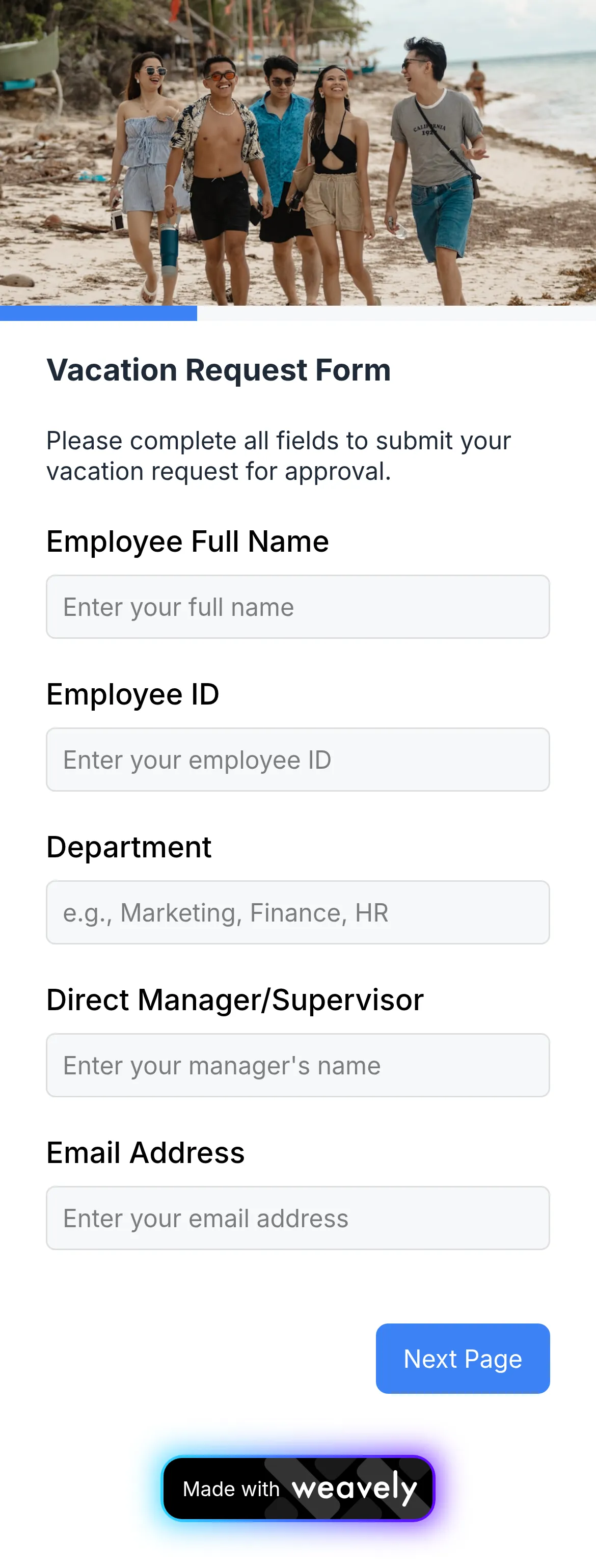Vacation request form template