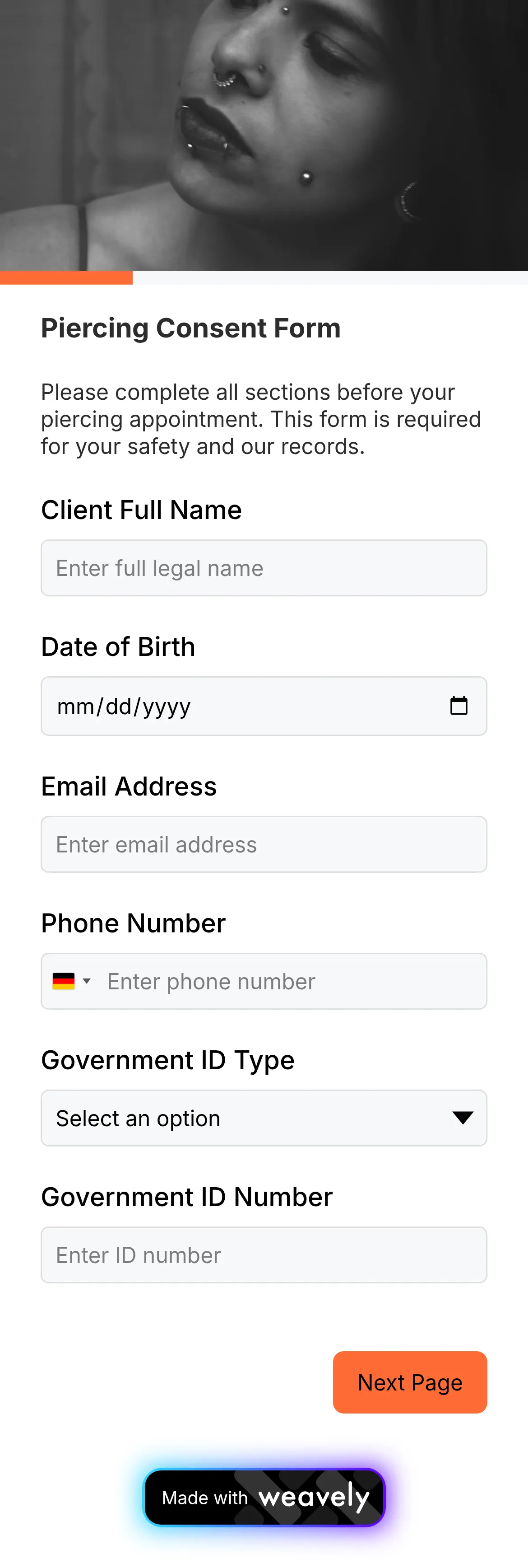 Piercing consent form template