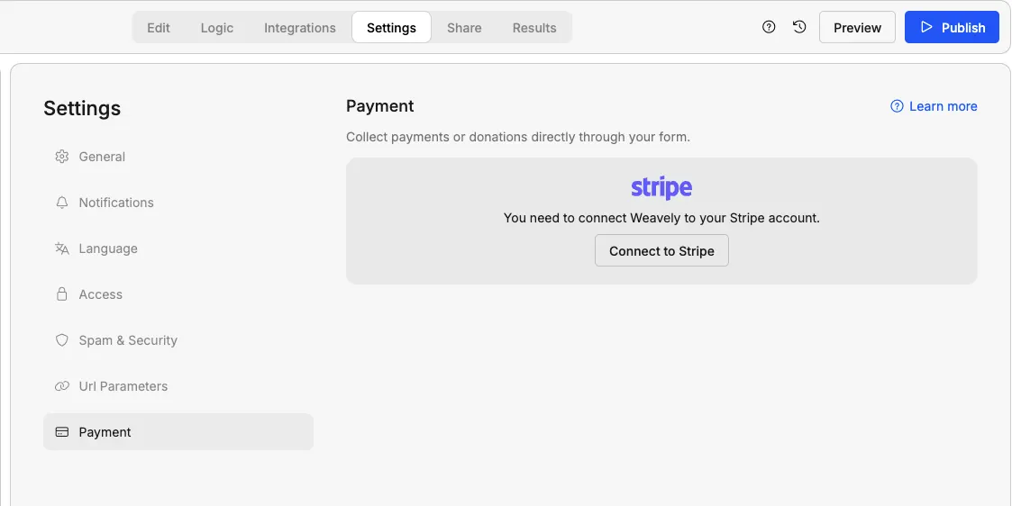 Connecting a membership form built in Weavely to Srtipe