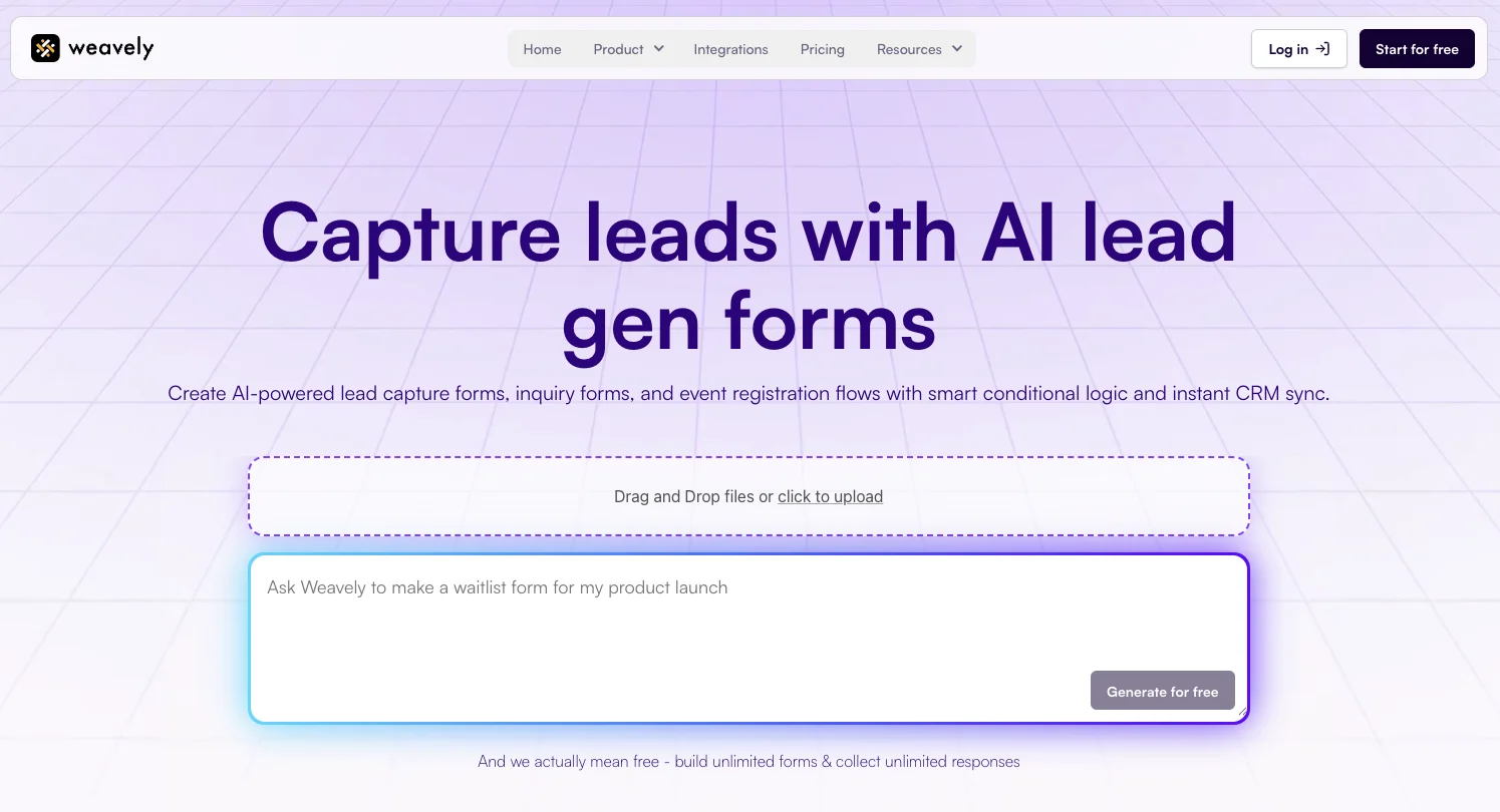 Weavely's lead generation form builder 