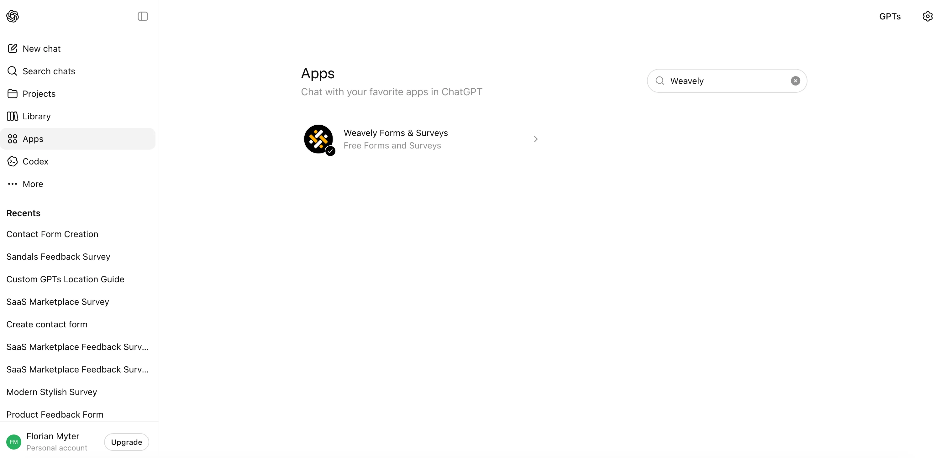 Connecting the Weavely app inside ChatGPT.