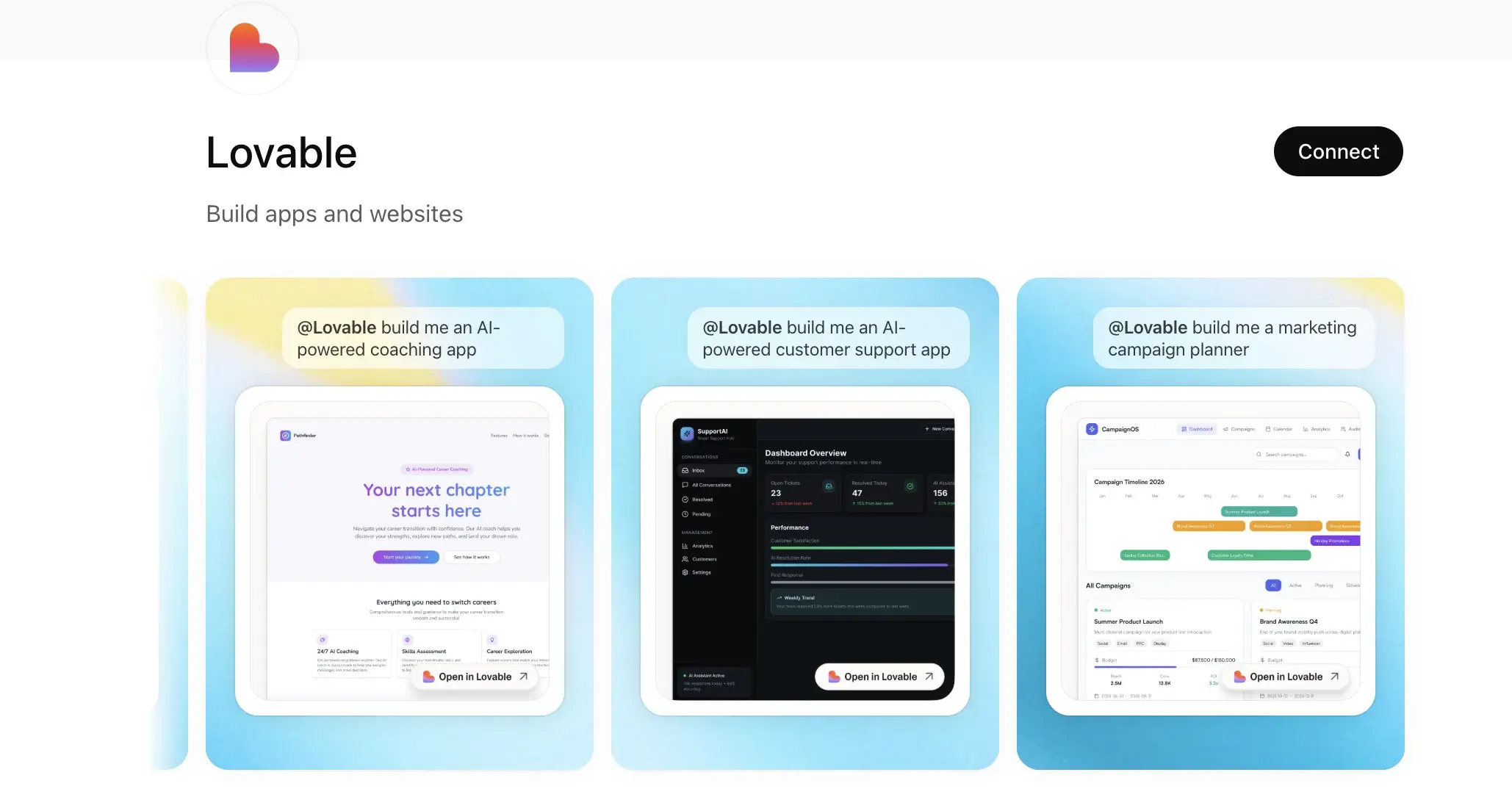 Lovable integration in ChatGPT apps directory