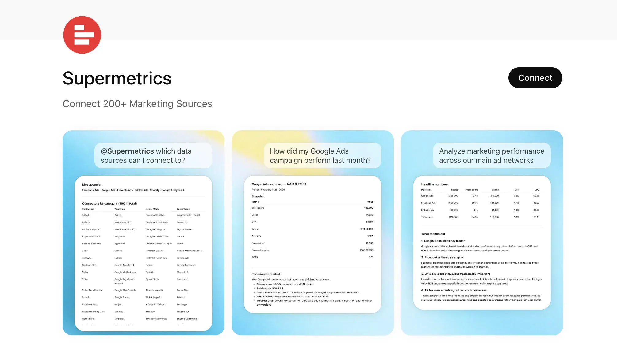 Supermetrics app in the ChatGPT apps directory
