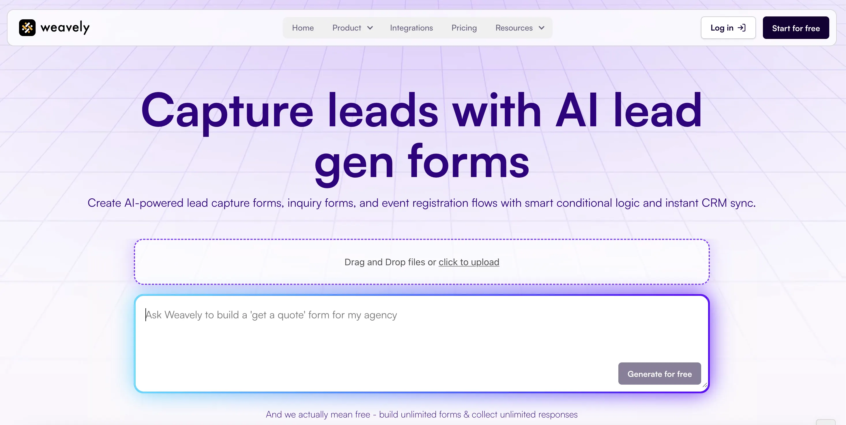 Landing page for Weavely's lead generation toolkit