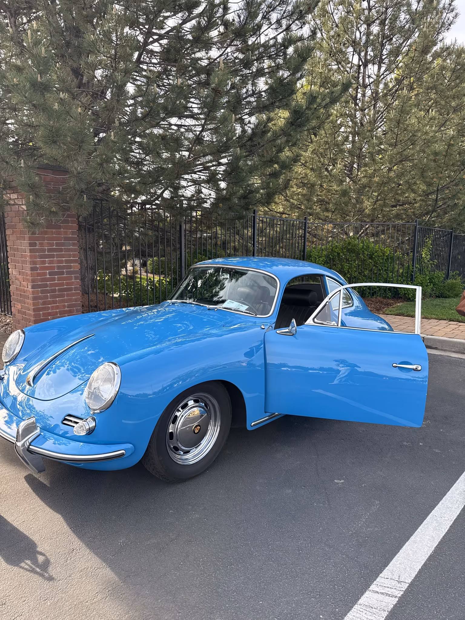 Restored blue Porsche 356 displayed at Idaho Air & Coffee air-cooled Porsche event.
