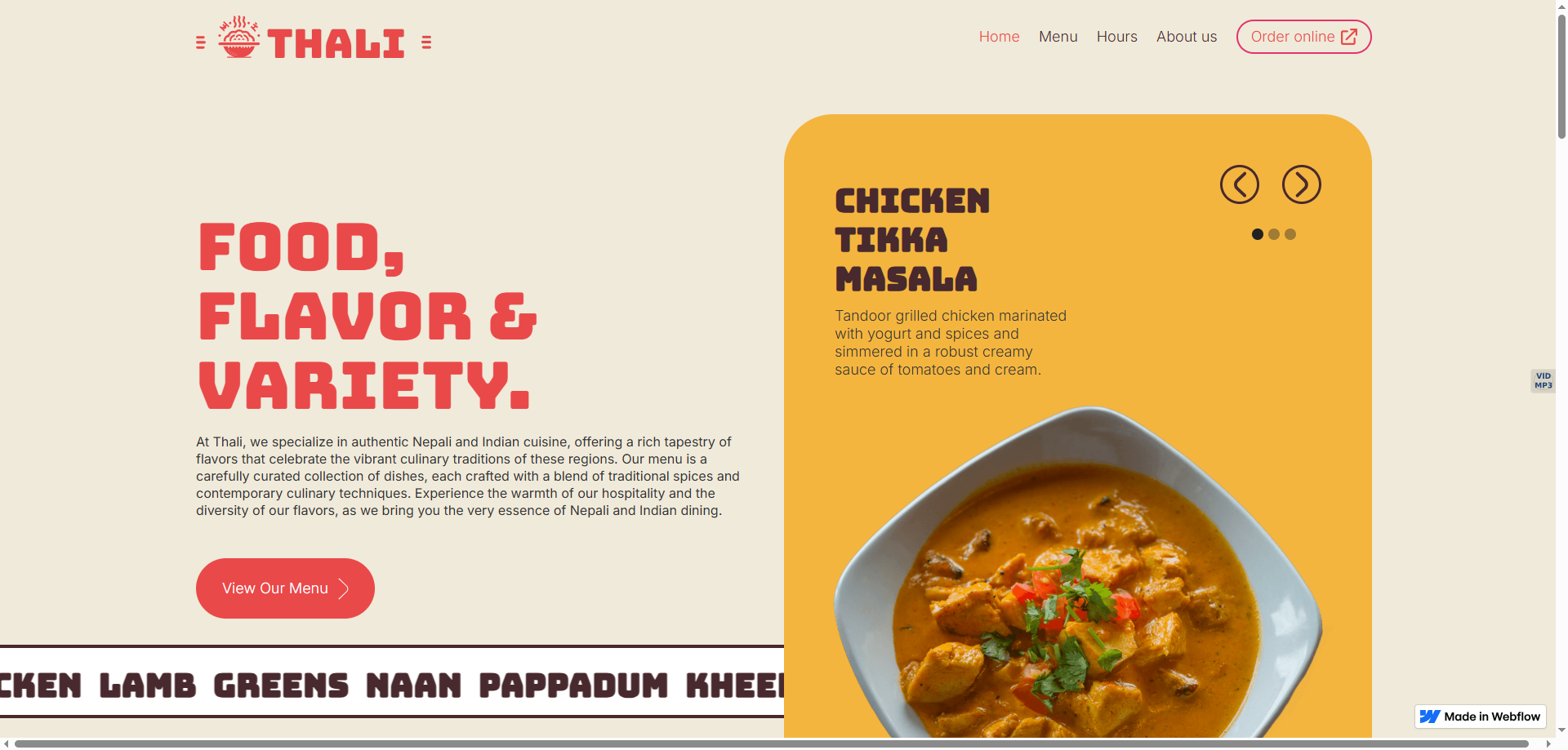 Thali — Kurumsal Webflow örneği