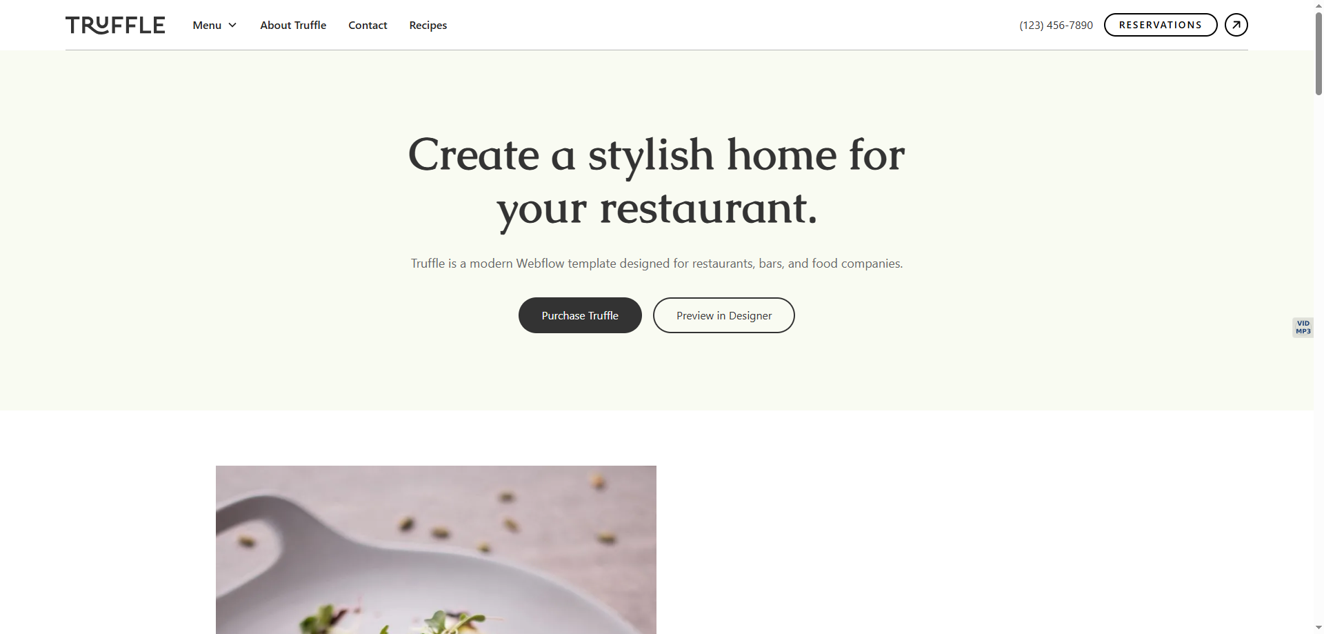 Truffle Dining — Kurumsal Webflow örneği