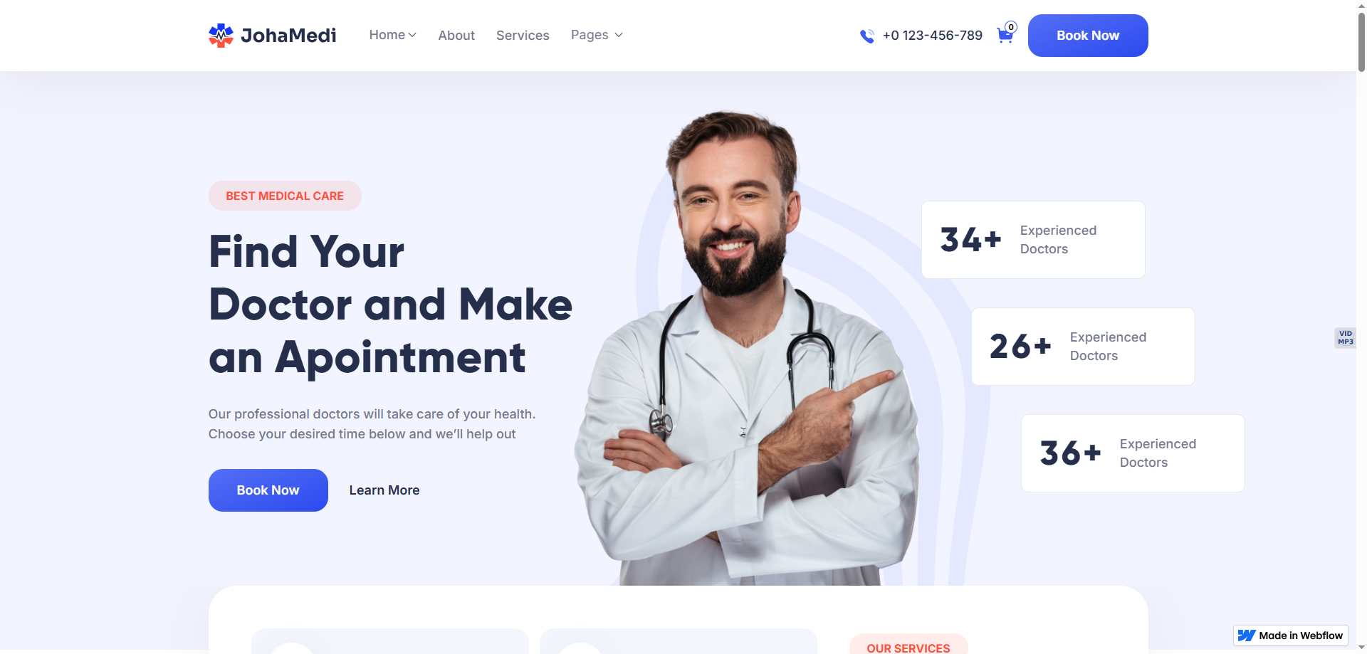 Johamedi — Doktor Web Sitesi Tasarım Örnekleri Webflow örneği
