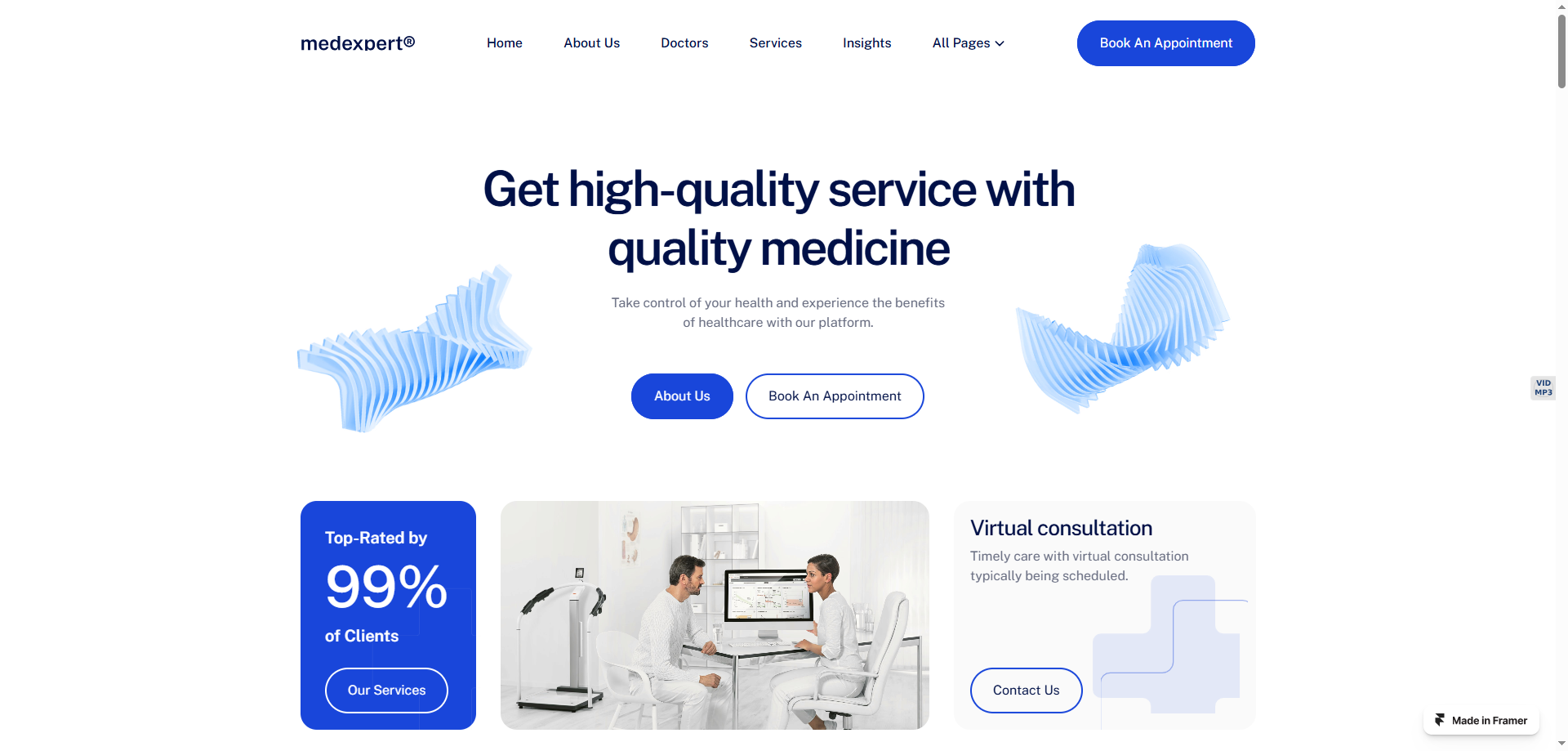 MedExpert — Doktor Web Sitesi Tasarım Örnekleri Framer örneği