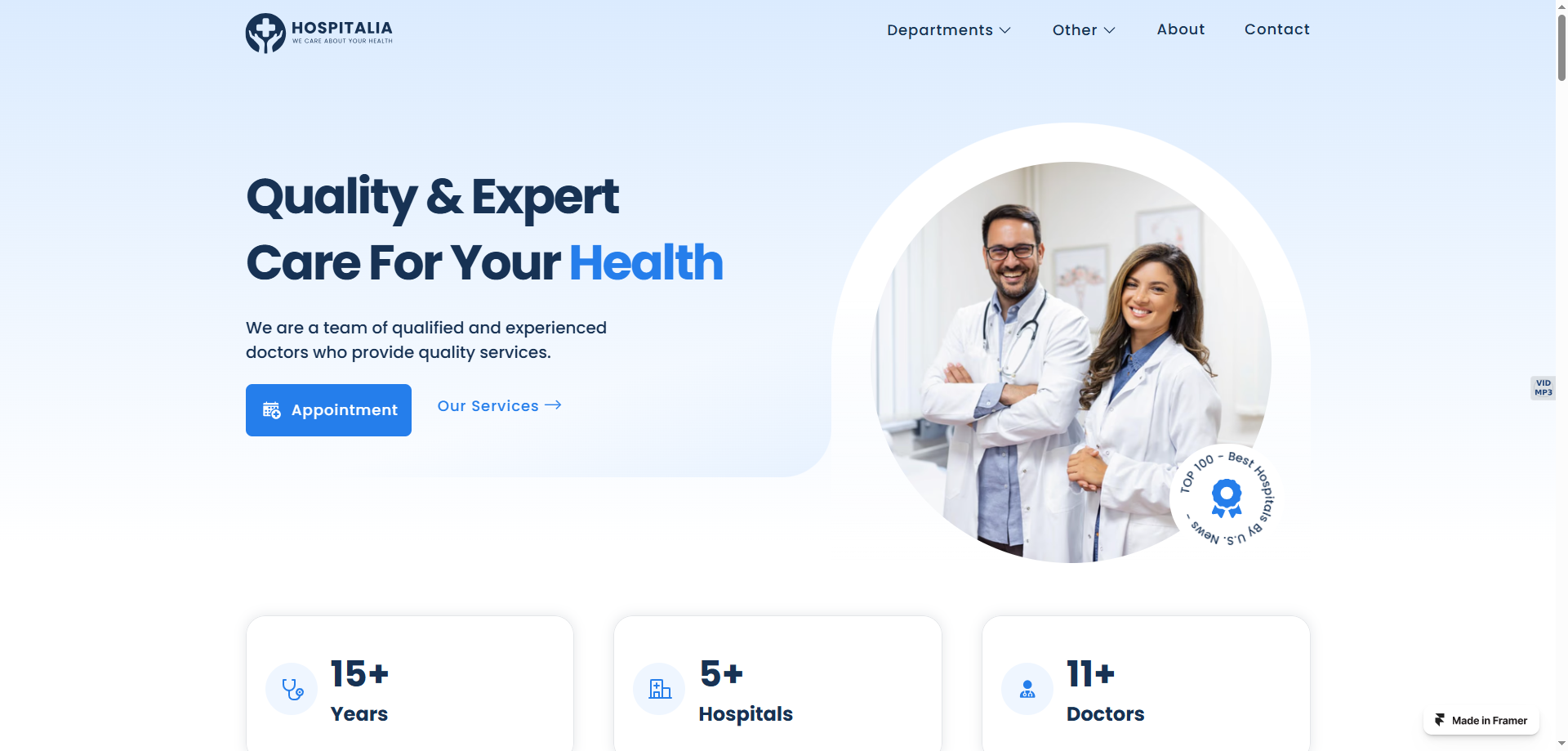 Hospitalia — Doktor Web Sitesi Tasarım Örnekleri Framer örneği