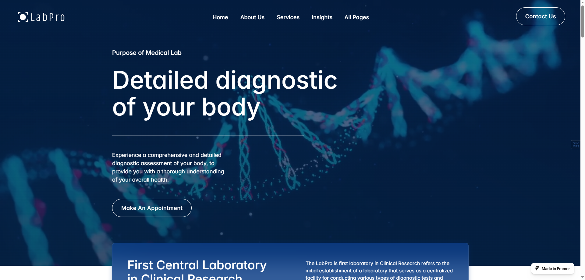 LabPro — Doktor Web Sitesi Tasarım Örnekleri Framer örneği