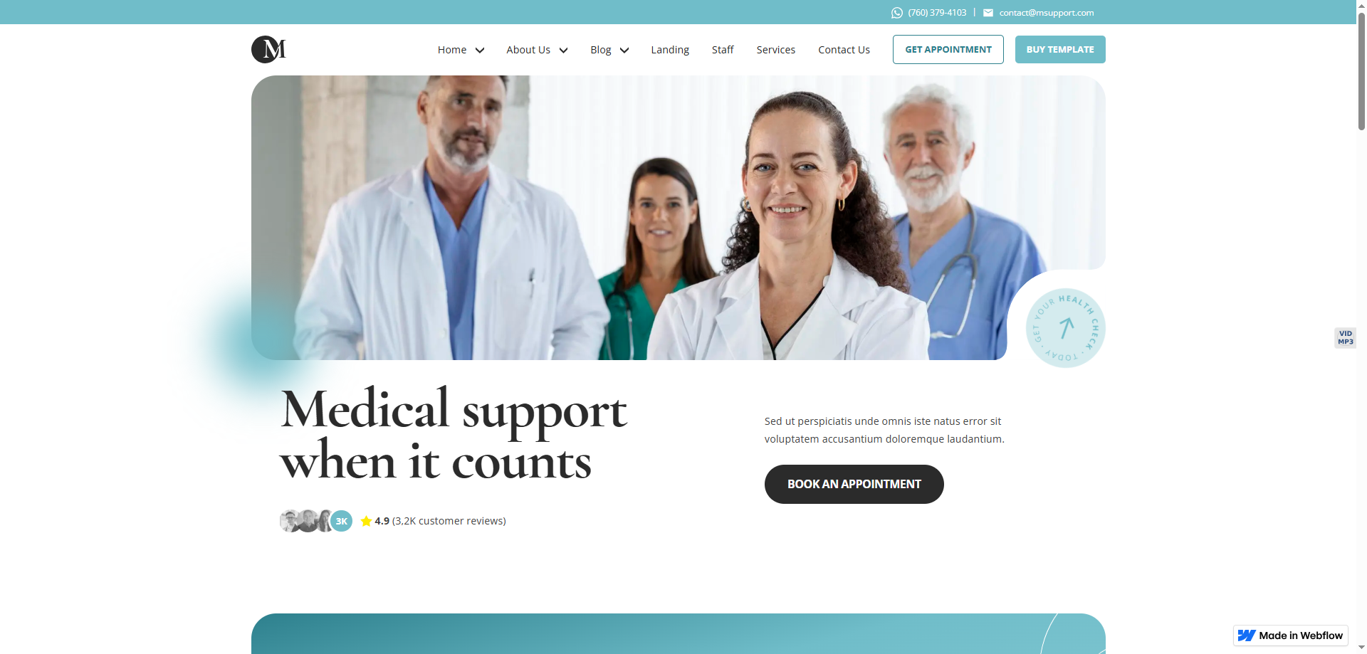Medical Support — Doktor Web Sitesi Tasarım Örnekleri Webflow örneği