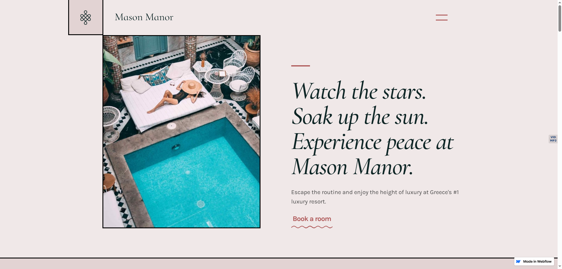 Mason Manor — Otel Webflow örneği