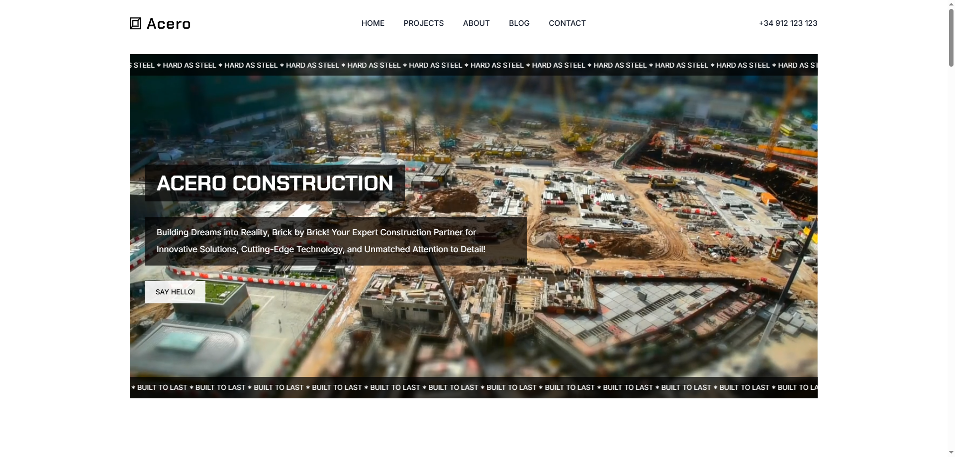 Acero — İnşaat Webflow örneği