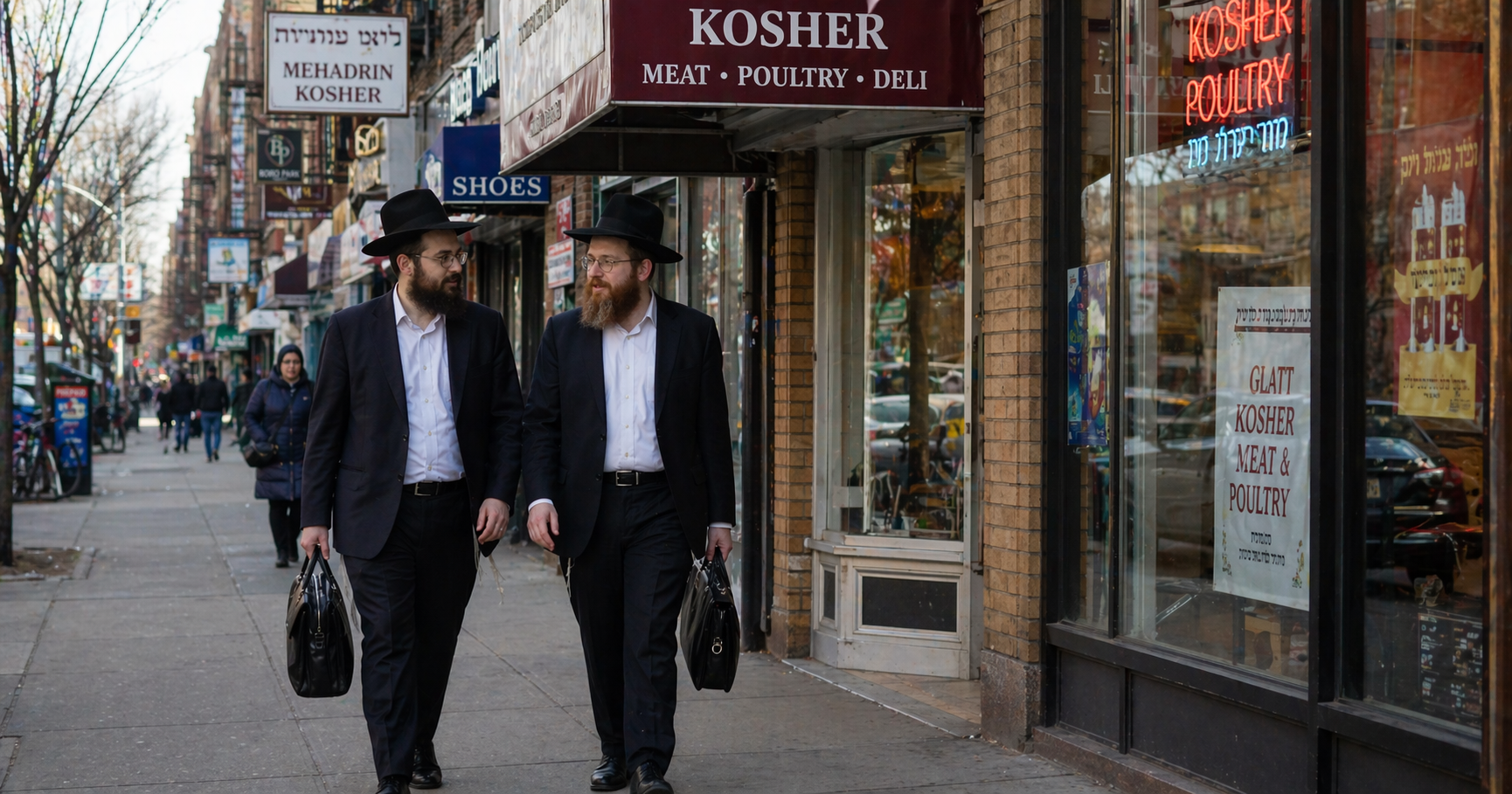 Orthodox Jewish man walking through a New York City neighborhood heading to work
