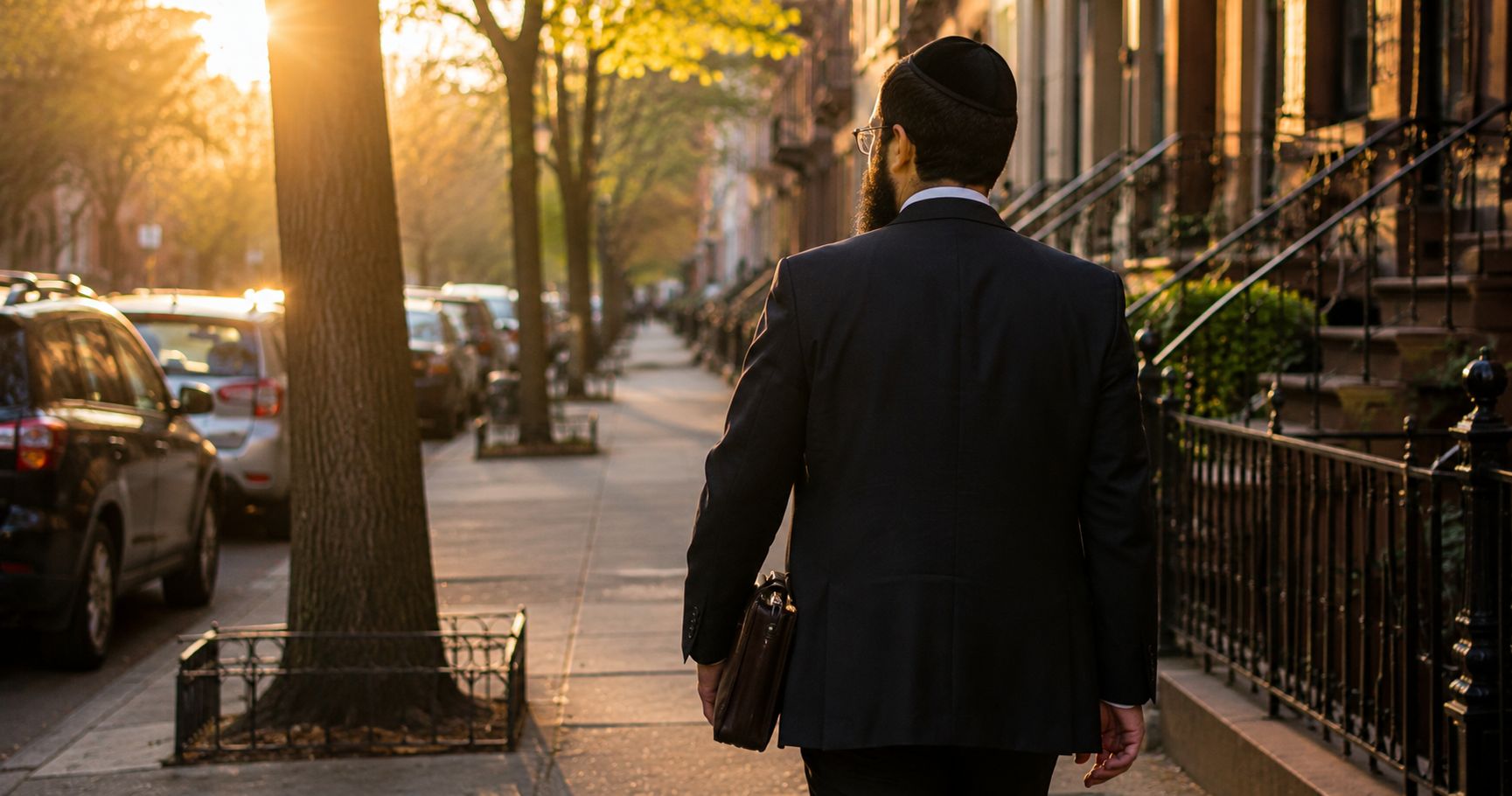 Orthodox Jewish man peacefully closing his laptop before Shabbos
