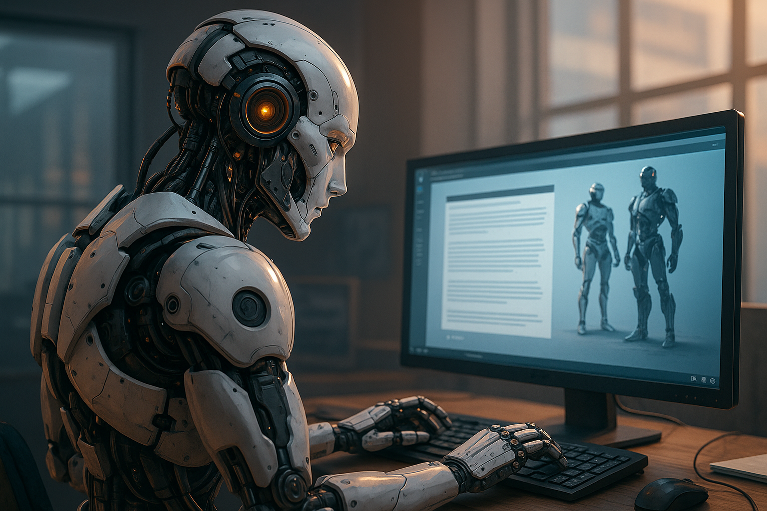 A futuristic AI interface generating visual storyboards, personalized avatars, and text-based video edits, representing Neural.love’s March 2025 creative tool upgrades.