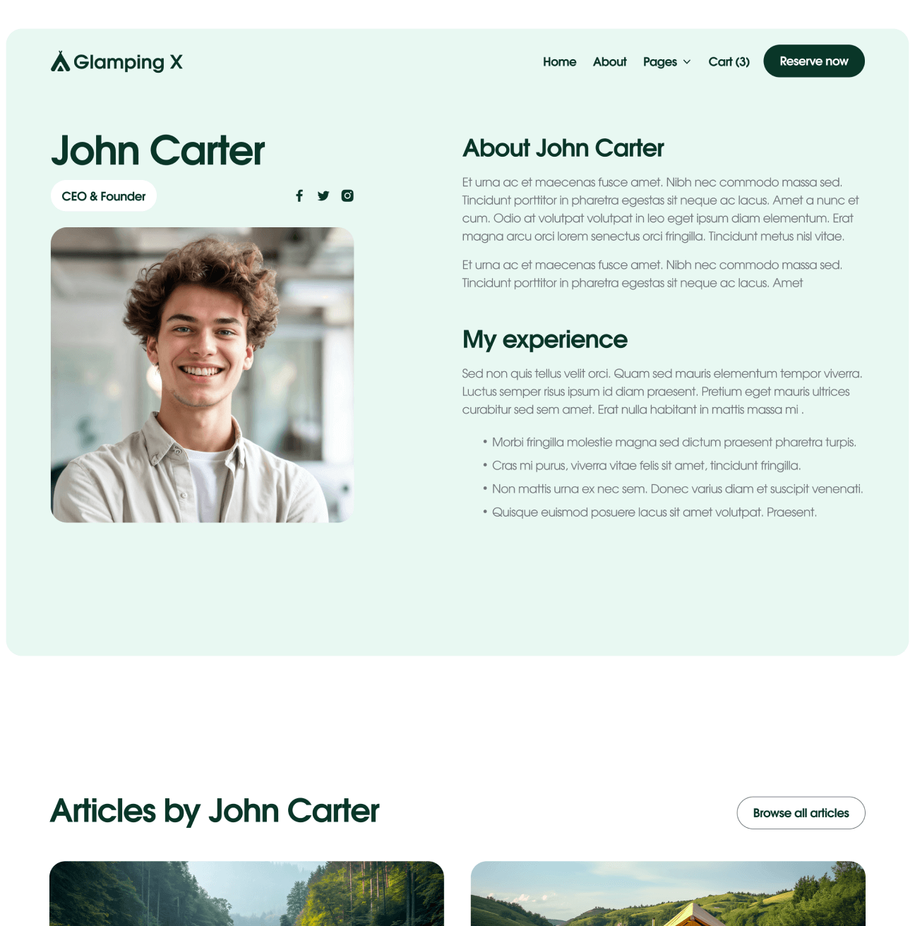 Glamping X Staff Single Hero Page Glamping Webflow Template