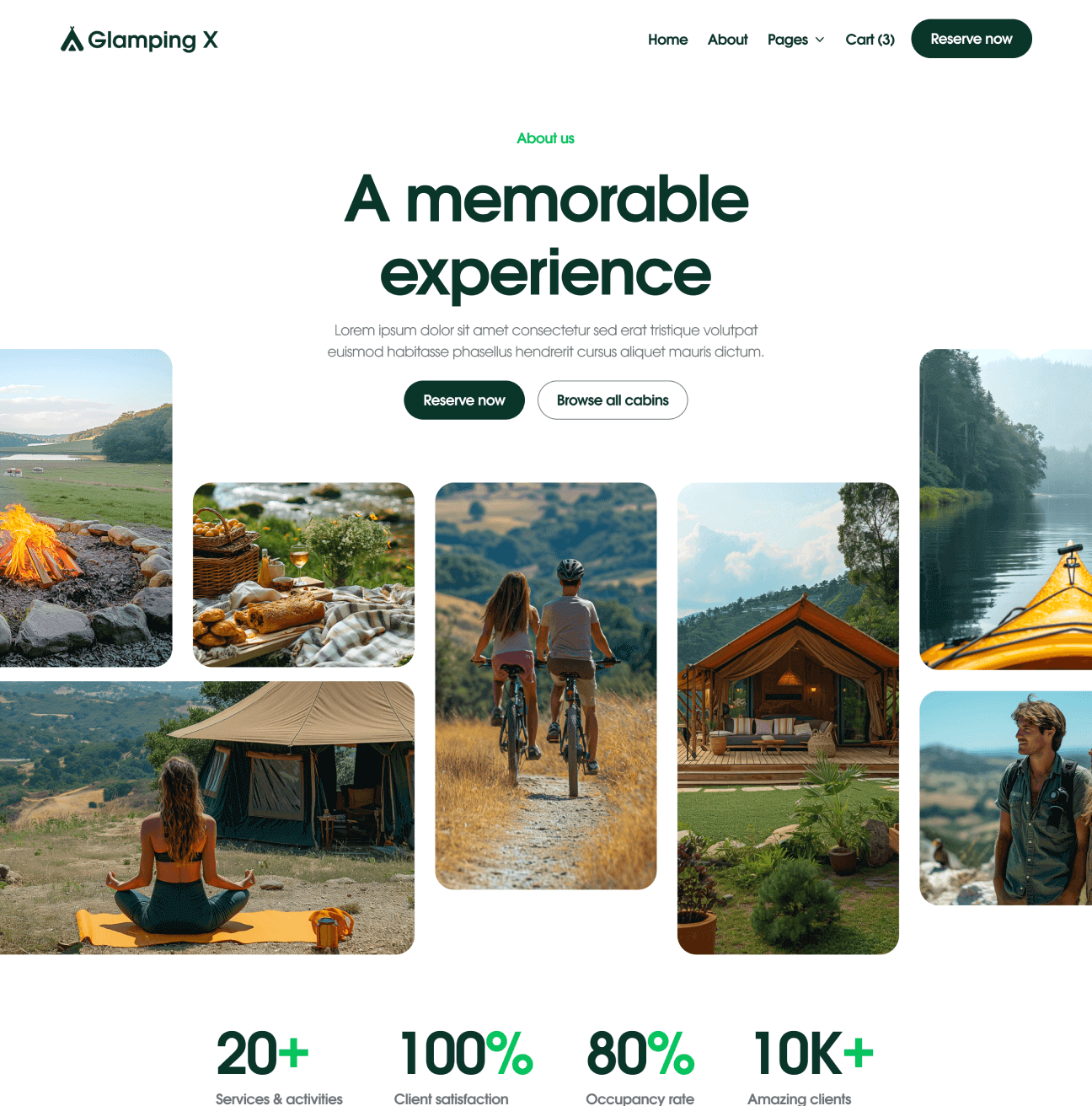 Glamping X About Hero Page Glamping Webflow Template
