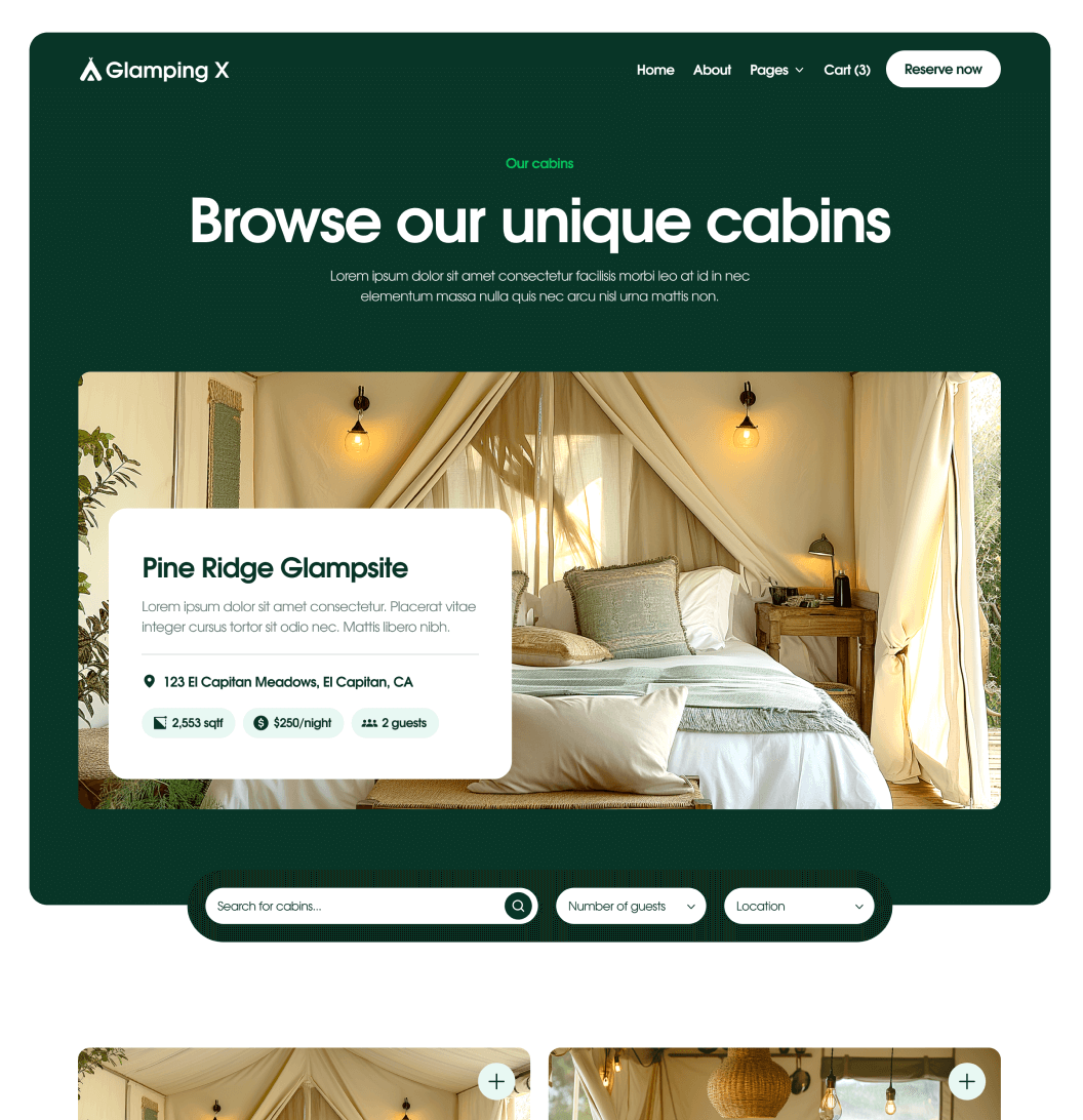 Glamping X Properties V1 Main Page Glamping Webflow Template