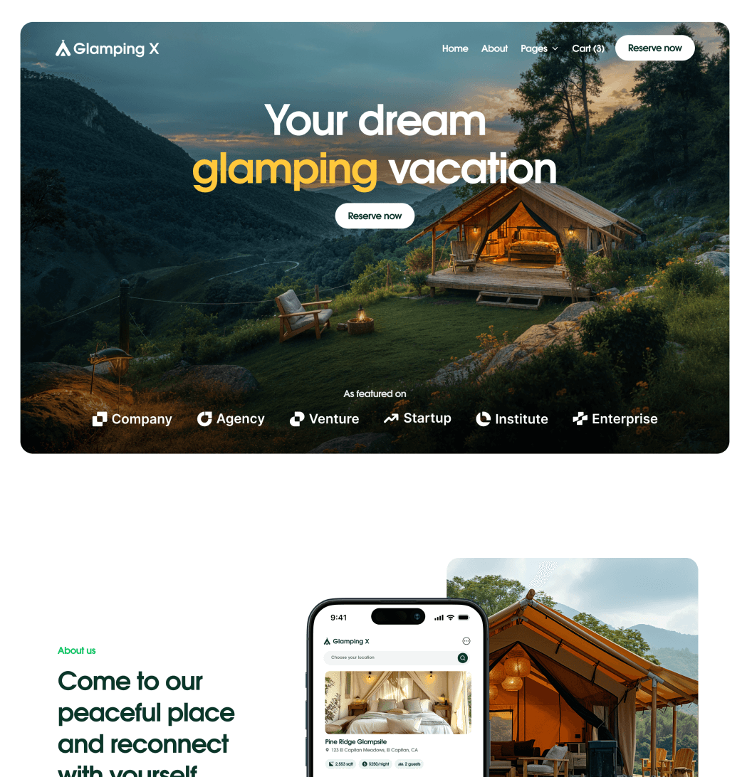 Glamping X Home V2  Main Page Glamping Webflow Template
