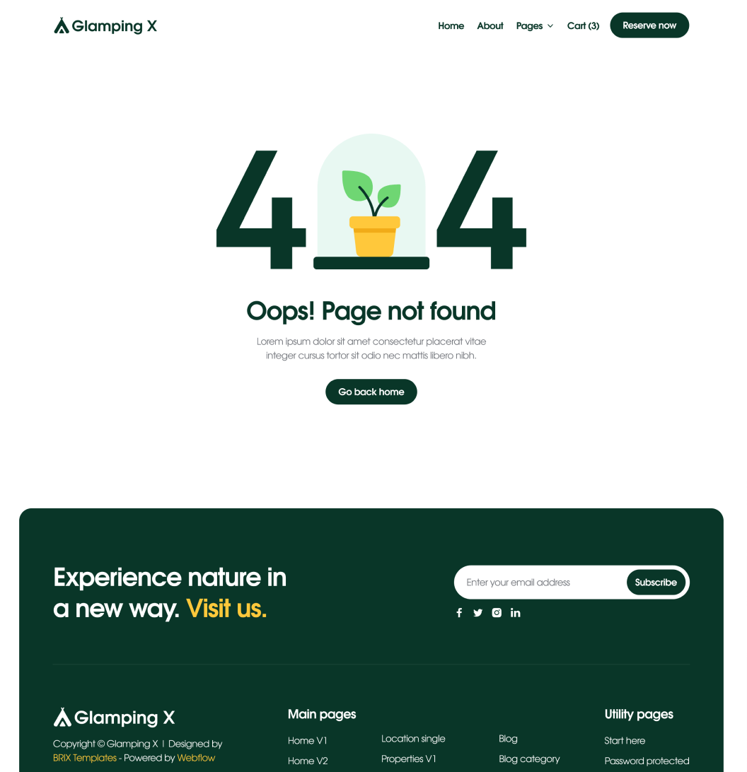 Glamping X 404 Not Found Utility Page Glamping Webflow Template
