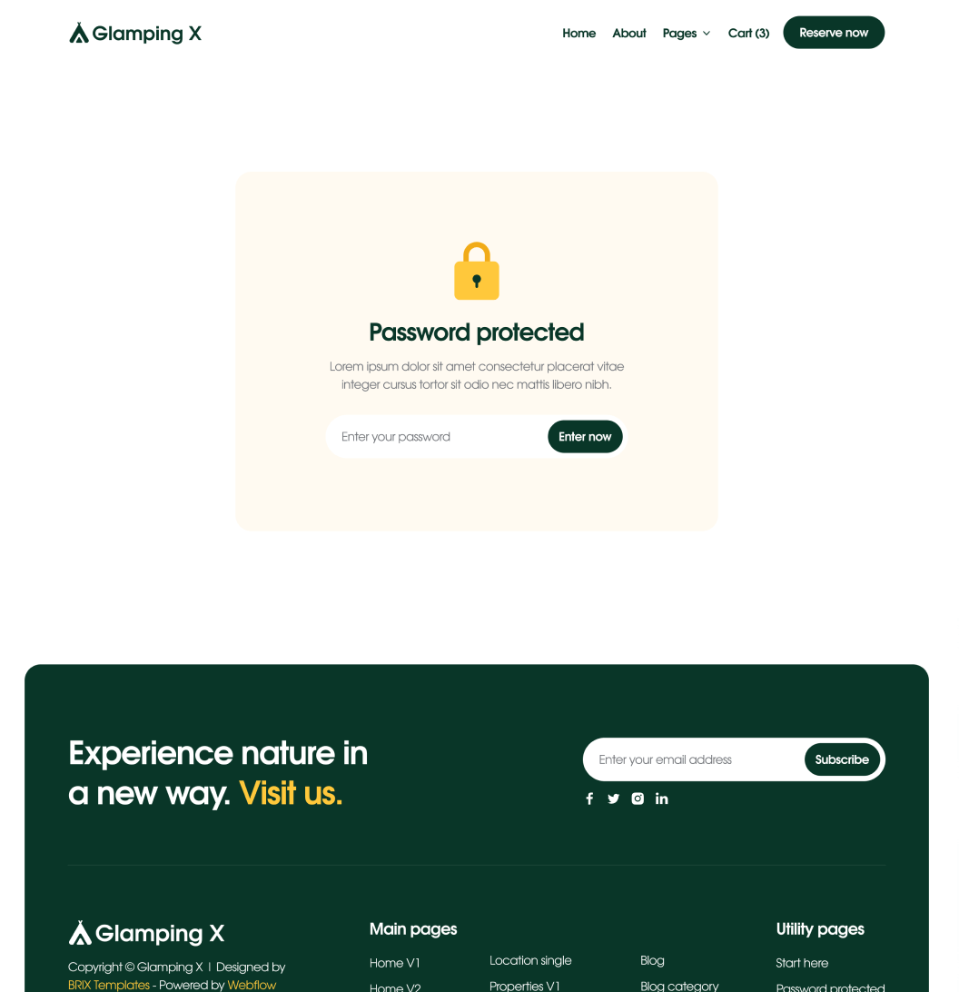 Glamping X Password Protected Utility Page Glamping Webflow Template
