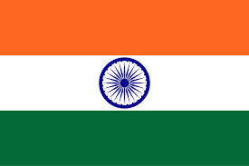 Flag of India with horizontal stripes of saffron, white with navy blue Ashoka Chakra, and green.