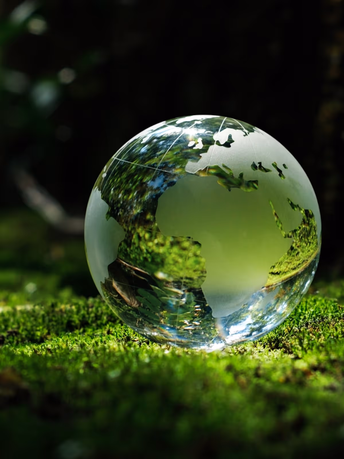 Glass planet ornament on grass