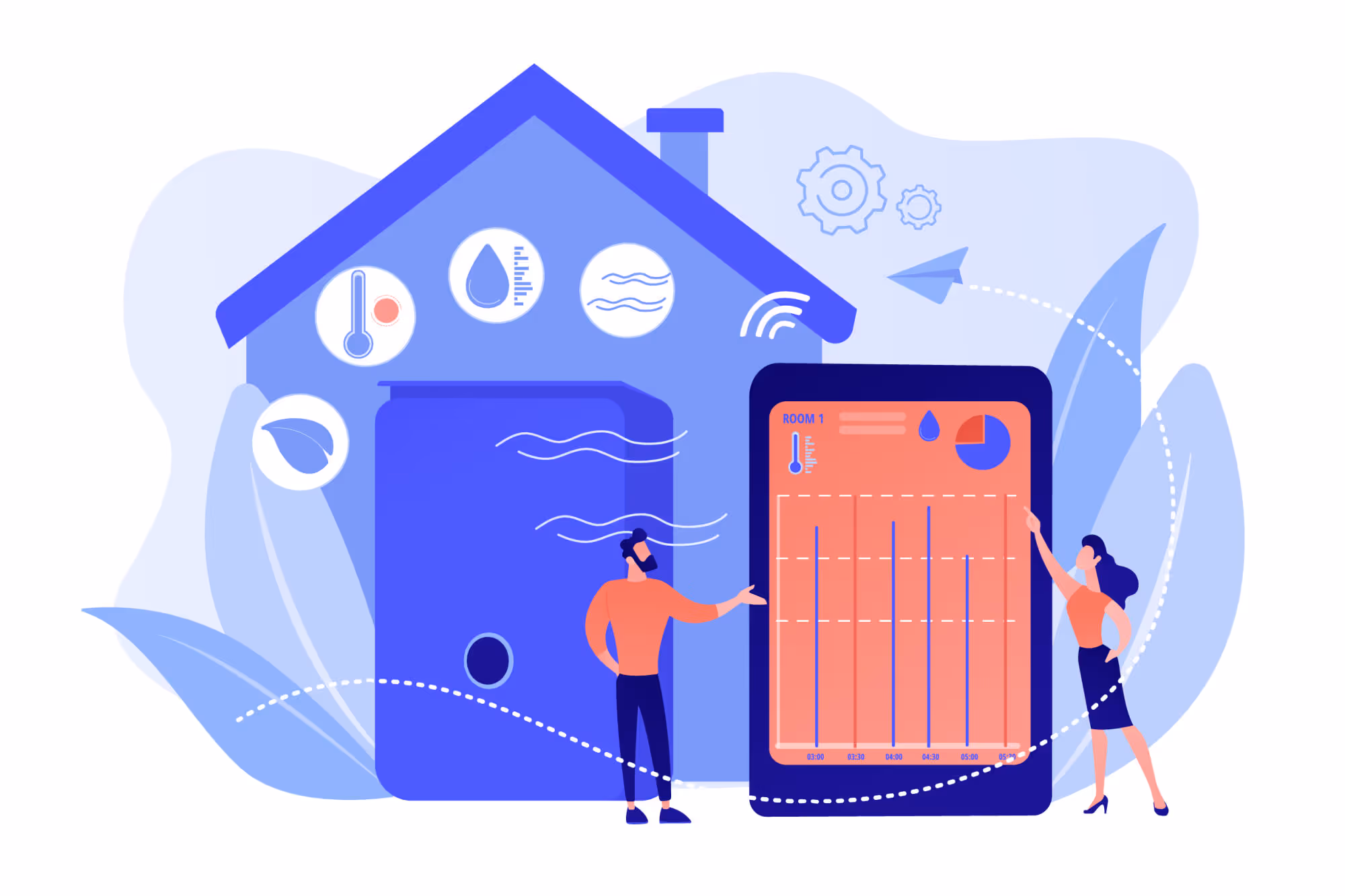 Smart home technology monitoring temperature, water, and energy usage