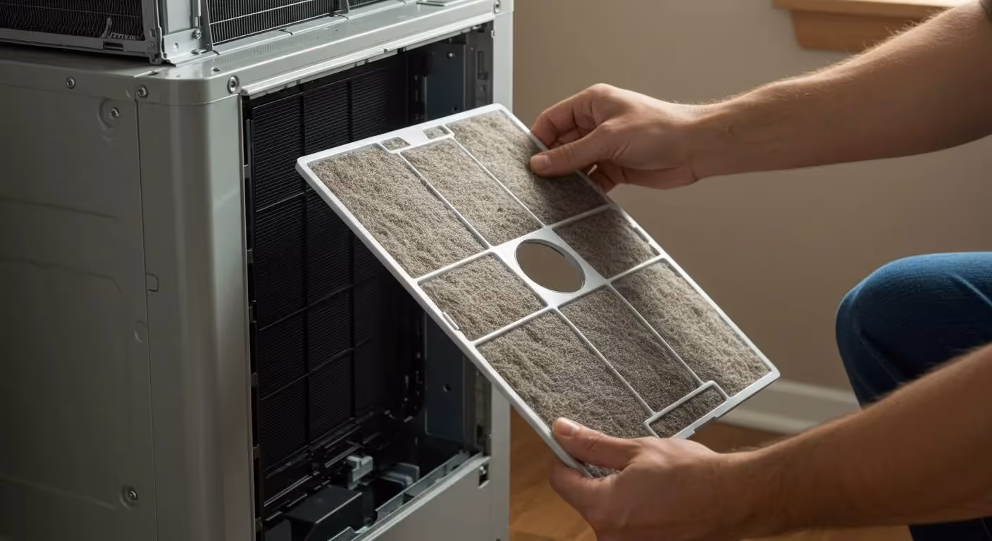 A HVAC technician replacing air filter from a HVAC unit