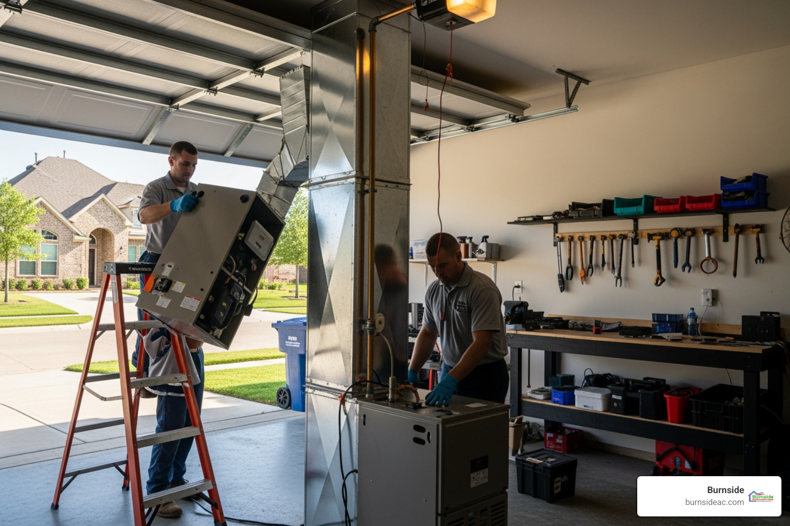 Infographic showing 7 key signs your furnace needs replacement: age over 15 years, frequent repairs, rising energy bills, strange noises like banging or squealing, inconsistent heating throughout the home, visible rust or cracks in the heat exchanger, and the blower running constantly - furnace replacement local in melissa, tx