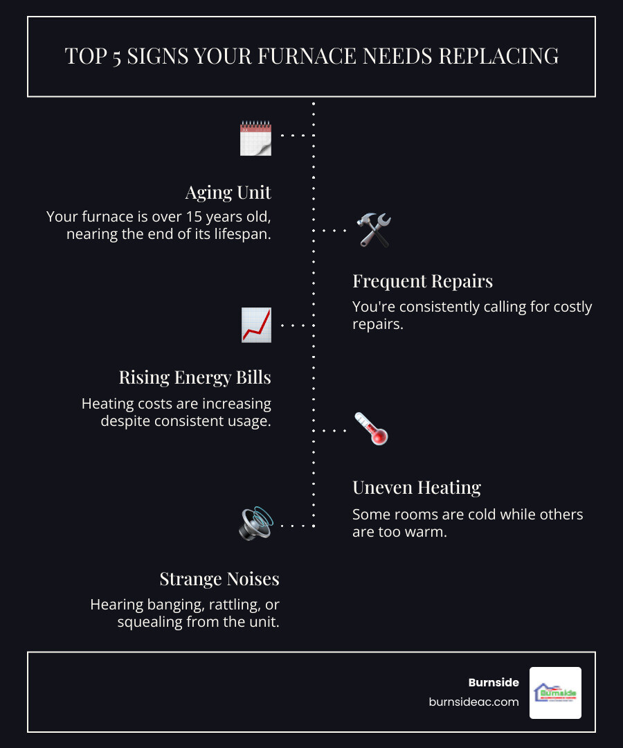 detailed description of infographic: top 5 signs you need a new furnace - furnace replacement near me in plano, tx infographic infographic-line-5-steps-dark