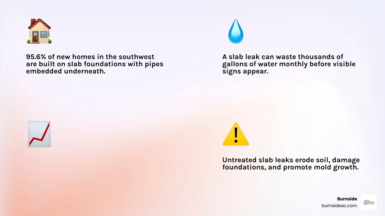 Infographic showing what a slab leak is, common causes, warning signs, and consequences for homeowners - what is a slab leak Infographic showing what a slab leak is, common causes, warning signs, and consequences for homeowners - what is a slab leak