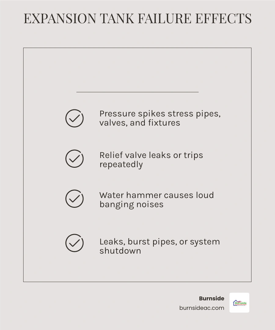 infographic showing thermal expansion process and what happens when expansion tank fails in a home plumbing system - what