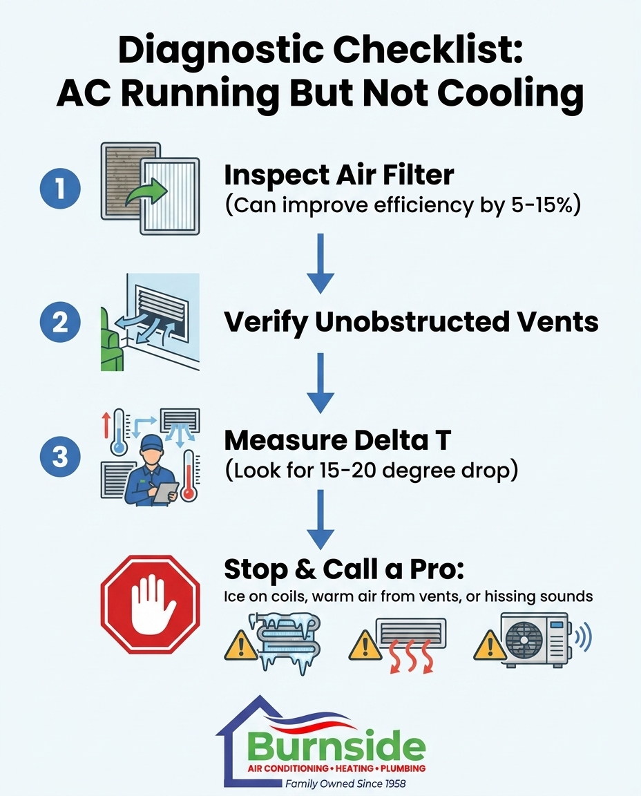 Diagnostic Checklist: AC Running But Not Cooling
